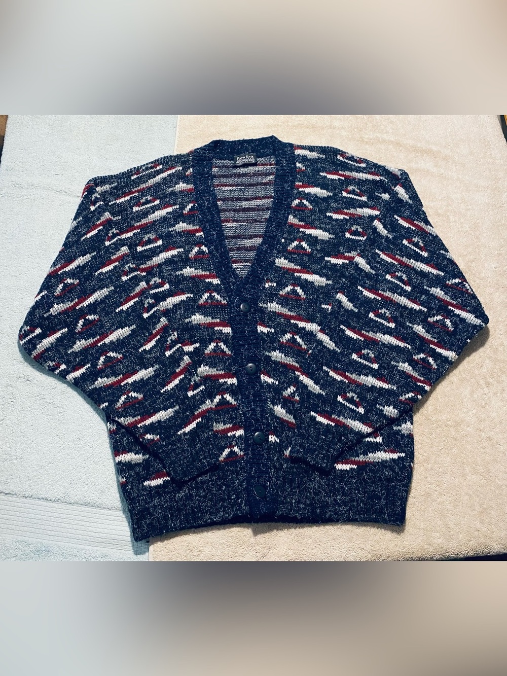Vintage New Era Cardigan Sweater Mens Large L Grandpa Geometric Knit USA Made